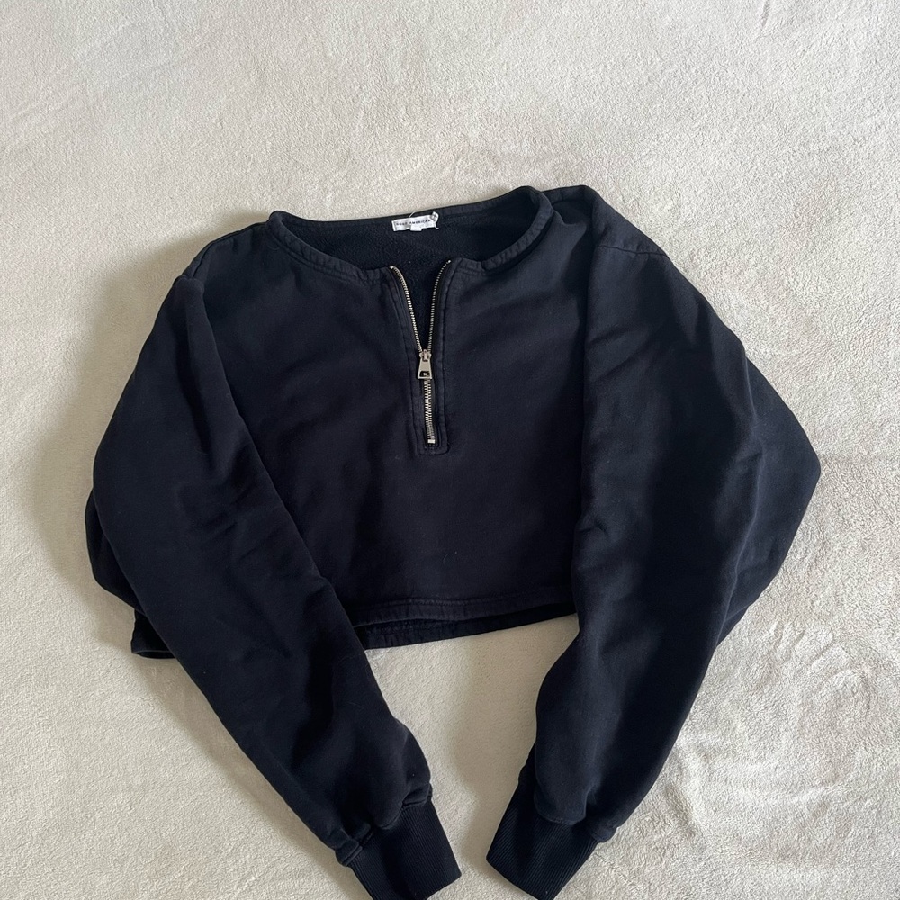 Good American Cropped Half Zip Sweater